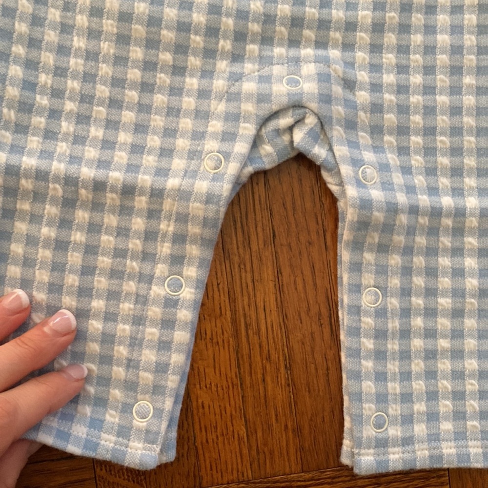 Janie and Jack Blue and white checkered romper - Picture 5 of 6